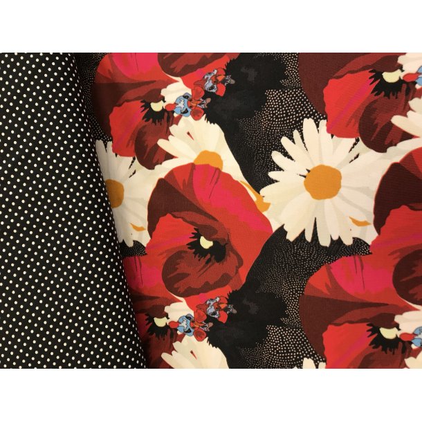 Blomster sort rød hvid, sort prik. 1,50 meter + 25 cm - Kjolepakker, vi ...